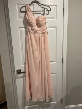 Bill Levkoff One-Shoulder Petal Pink Evening Dress